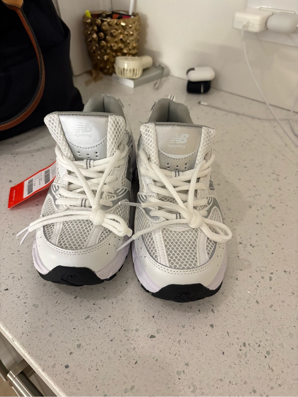 New Balance MR530 Sneakers in White and Gray with Red Tag - Picture 2 of 7